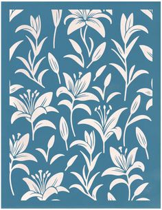 a blue and white pattern with flowers on the bottom half of it, against a dark blue background