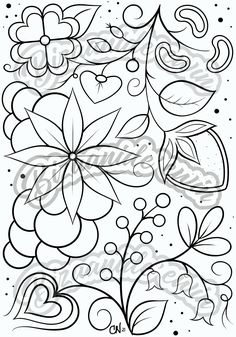 a coloring page with flowers and hearts