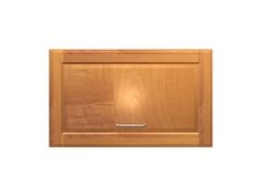 a wooden cabinet door with a handle on the front and bottom panel, in an unfinished finish