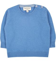 Baby Boy - Nico 100% Cashmere Crew Neck Jumper Blue Cashmere Top With Ribbed Cuffs, Blue Cashmere Crew Neck Top, Classic Cashmere Top With Button Cuffs, Classic Blue Cashmere Tops, Crew Neck Cashmere Sweater With Buttons, Cashmere Crew Neck Sweater With Buttons, Classic Crew Neck Sweater With Button Cuffs, Crew Neck Cashmere Sweater With Button Closure, Cashmere Crew Neck Sweater With Button Closure