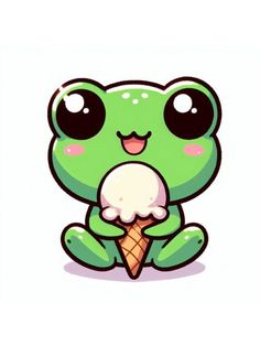 a cartoon frog eating an ice cream cone