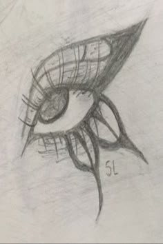 a pencil drawing of an eye with the number thirteen drawn on it's side