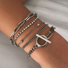 Klowie 5 Layered Bracelets - Privileged Bracelet Combinations, Pretty Stacks, Layered Silver Bracelets, Edgy Bracelets, Crystal Beaded Bracelets, Silver Bracelet Stack, Lotus Bracelet, Bracelet Layering, Bracelet Sets