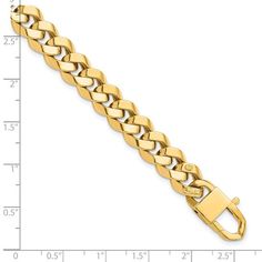 Sutble yet bold. This polished 9.5mm curb chain bracelet is nothing short of luxury. Clasped with a lobster lock for security and shine. Modern Chunky Chain Cuban Link Bracelet, Cuban Link Chain Bracelet With Solid Link Construction, Formal Cuban Link Bracelet With Chunky Chain, Formal Chunky Cuban Link Bracelet, Formal Cuban Link Chain Bracelet, Formal Cuban Link Chain Bracelet With Lobster Clasp, Modern Cuban Link Chain Bracelet With Polished Finish, Classic Cuban Link Bracelet With Lobster Clasp, Modern Gold Cuban Link Bracelet With Curb Chain