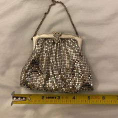 Whiting Davis Small Silver Toned Mesh Evening Bag. Silver Handheld Shoulder Bag With Silver-tone Hardware, Chic Silver Bags With Rhinestones, Silver Clutch Bag For Everyday Use, Silver Evening Shoulder Bag, Silver Shoulder Bag With Silver-tone Hardware As Gift, Silver Shoulder Clutch For Everyday Use, Silver Clutch Bags With Silver-tone Hardware, Chic Silver Evening Bag With Silver-tone Hardware, Party Shoulder Bag Pouch With Silver-tone Hardware