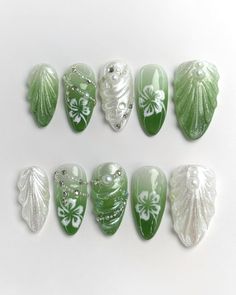 -All sets are made with GEL nail polish. You can reuse all of the nails multiple times if you take care of them.  -I only work with high-quality luxury press on nails -Every nail in my shop is handmade, hand painted with love & care. 💞 🌵𝐒𝐢𝐳𝐞🌵 -My nail shop has different measurement methods.  *Will not measure according to the curvature of the nail. -Please follow the instruction photo for size measurement. 🌵𝐄𝐚𝐜𝐡 𝐍𝐚𝐢𝐥 𝐬𝐞𝐭 𝐢𝐧𝐜𝐥𝐮𝐝𝐞𝐬🌵 -10 nails of your size -24 adhesive sheets -nail file -mini buffer -cuticle stick. -Alcohol Pad. -3ml nail care. 🌵𝐍𝐚𝐢𝐥𝐬 𝐰𝐢𝐥𝐥 𝐥𝐚𝐬𝐭 𝐟𝐨𝐫🌵  1-3 days using adhesive sheets  2-3 weeks using nail glue. *🌵𝐏𝐫𝐨𝐜𝐞𝐬𝐬𝐢𝐧𝐠 𝐭𝐢𝐦𝐞🌵 4-12 days for the nails to be made. ▪️Send me a message if you have any questions or conc Green Nails With Butterflies, Green Nails Flowers, Fairycore Nails, Free Style Nails, Nails Flowers, Grunge Nails, Flower Nail Designs