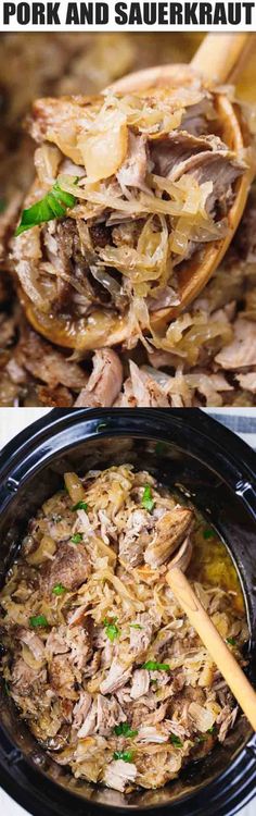 pork and sauerkraut soup in a slow cooker