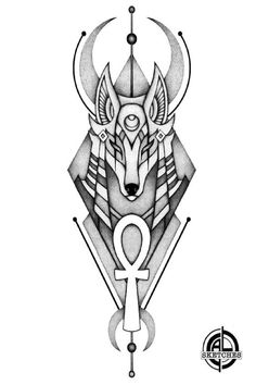 an animal with horns and arrows on it's head is depicted in this tattoo design