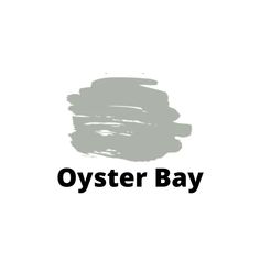 the words oyster bay are painted in black and white on a light gray background, with an