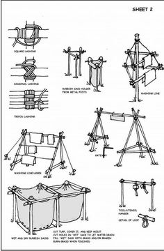 the diagram shows different types of equipment used to build an outdoor structure, including swings and ladders