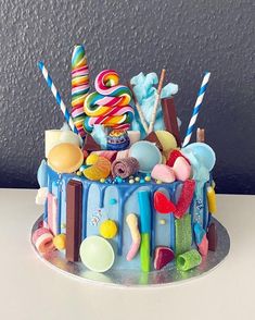 a birthday cake decorated with candy and candies