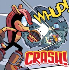 an image of a cartoon character on a skateboard with the words crash in front of him