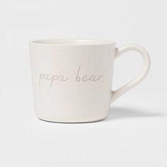 a white cup with the words papa bear written on it