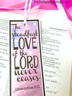 a bookmark with the words, the steadfast love of the lord never eases