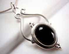 Black Onyx Necklace Beautifully Accented Cabochon 925 Sterling Silver New 3.5ct  | eBay Silver Onyx Necklace With Natural Stones, Silver Onyx Oval Pendant Necklace, Silver Onyx Pendant Necklace, Bingo Quotes, Luxury Onyx Cabochon Jewelry, Silver Onyx Cabochon Rings, Horizontal Bar Necklace, Sterling Silver Name Necklace, Name Necklace Silver