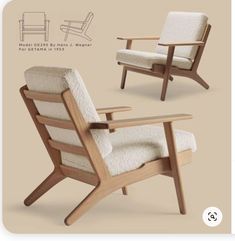 the chair is made from wood and has two different types of upholstered seats