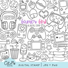 a bunch of different items that can be used to make a game girl coloring page