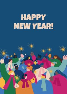 a happy new year card with an image of people