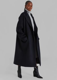 Anya Oversized Coat - Black – The Frankie Shop Denim Suit, The Frankie Shop, Frankie Shop, Paris Woman, Peak Lapel, Oversized Coat, Coat Black, Oversized Silhouette, Clothes Shop