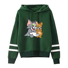 New Fashion Autumn Women Tom and Jerry Print Hooded Hoodies Sweatshirt Fleece Hoodie With Cartoon Print, Cartoon Print Fleece Hoodie With Long Sleeves, Cartoon Print Fleece Hoodie, Long Sleeve Fleece Hoodie With Cartoon Print, Long Sleeve Hoodie With Cartoon Print For Fall, Winter Hoodie With Cartoon Print In Fleece, Winter Fleece Hoodie With Cartoon Print, Trendy Winter Hoodie With Cartoon Print, Cartoon Print Hooded Fleece Tops