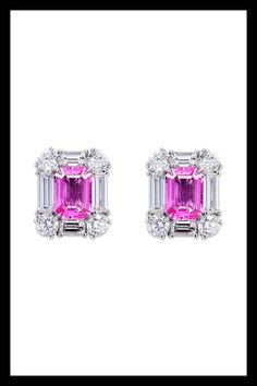 Bayco Jewels - Emerald cut Pink Sapphire Earrings Sapphire Diamond Earrings, Pink Sapphire Earrings, Sapphire And Diamond Earrings, Exclusive Gift, Sapphire Earrings, Earrings Collection, Sapphire Diamond, Pink Sapphire, Emerald Cut