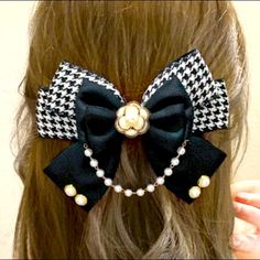 Brand New Hair Bow / Bow Tie Pearls Flower Fashion Hair Bow Ponytail Wrap, Twisted Turban Headband, Hair Tinsel, Fairy Hair, Gold Hair Accessories, Party Headband, Head Wrap Headband, Bow Bow, Pink Body