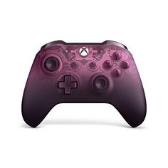 a purple and black controller on a white background