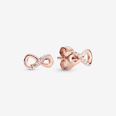 Sparkling Infinity Stud Earrings | Rose Gold | Pandora US Pandora Earrings Studs, Pandora Essence, Pandora Rose Gold, Pandora Earrings, Infinity Earrings, Rose Stud Earrings, Charms Pandora, Bracelet Pandora, Knot Earrings