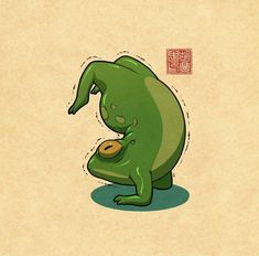 an illustration of a green monster holding a piece of food in it's hands