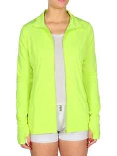 This neon yellow long sleeve slim fit lightweight jacket contours your body for a perfect body conscious fit. Excellent for night time activities jogging, bike or motorcycle riding, or just looking fashionably cool. Measurements: Brand: The Mirror Table Color: Neon yellow Size: Adult women's Fabric: Polyester/Spandex Neckline: Mock turtle Style: Women's stretch knit crossfit jacket. Hem: Fits over hips for coverage. Details: Zip front, thumb holes in long sleeves, secure side zip pockets. SIZE C Green Moisture-wicking Athleisure Track Jacket, Green Athleisure Outerwear For Workout, Functional Green Track Jacket For Gym, Green Stretch Athleisure Outerwear, Green Sportswear Outerwear For Workout, Green Long Sleeve Activewear For Outdoor Activities, Spring Long Sleeve Workout Activewear, Spring Workout Long Sleeve Activewear, Solid Activewear For Spring Running