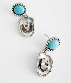 "Boutique By BKE Western Hat Pendant Earring - Silver/Turquoise , Women's Silverturquoise Turquoise stone stud earring Length measures 1 3/8". Apparel & Accessories" Western Blue Jewelry For The Beach, Turquoise Western Style Summer Jewelry, Western Hat, Earring Silver, Pendant Earring, Earring For Women, Western Hats, The Boutique, Stone Studs