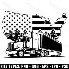 a truck with an american flag on it and the words file types, svg - eps