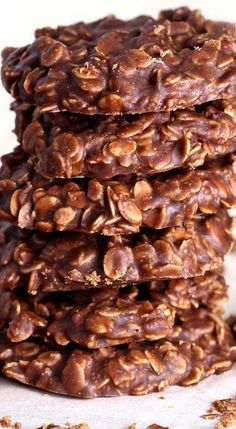 chocolate oatmeal cookies stacked on top of each other