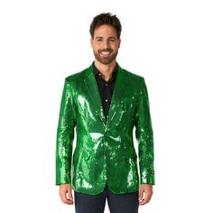 Turn heads in this Men's Suitmeister Christmas New Years Eve Party Suit. Turn heads in this Men's Suitmeister Christmas New Years Eve Party Suit. FEATURES Button front Long sleeve Cuffed One left inside pocket Button fly Jacket: 3 front faux pocketsFIT & SIZING NA Slim fitFABRIC & CARE Polyester Lining: polyester Machine wash Imported Color: Green. Gender: male. Age Group: adult. Mardi Gras Halloween Costume, Gold Sequin Blazer, Christmas Blazer, Sequin Suit, Party Jacket, Blazer For Men, Party Jackets, Slim Fit Blazer, Sequin Blazer