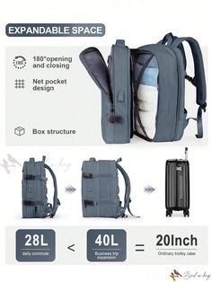 Bird in Bag - Essential Travel Backpack - Expandable Water-Resistant Carry-On Bag Packable Backpack For On-the-go, Practical Packable Travel Bag For On-the-go, Multifunctional Travel Bag With Functional Pockets For On-the-go, Functional Packable Backpack For On-the-go, On-the-go Backpack Luggage With Removable Pouch, Travel Laptop Backpack, Structured Bag, Adjustable Bag, Essential Bag