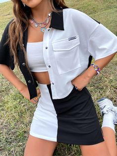 Split Hem Skirt, Drop Shoulder Top, Cute Dress Outfits, Cooler Look, Cute Simple Outfits, Really Cute Outfits, Girls Fashion Clothes, Teenage Fashion Outfits, Teen Fashion Outfits