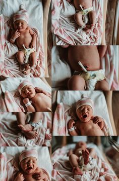 a collage of photos with a baby in it's diaper