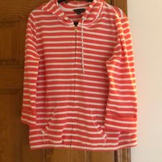 Never Worn Pink And White Zip-Up Sweatshirt With Elastic Bottom. Striped Sweatshirt, Tommy Hilfiger Jackets, Wear Pink, Zip Up, Pink And White, Pink White, Zip Ups, Tommy Hilfiger, Coats Jackets