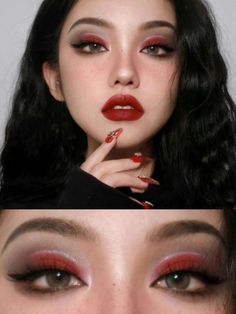 Extreme Make-up, Red Eyeshadow Look, Makeup Asia, Cute Eyeshadow Looks, Red Eyeshadow, Red Makeup, Makijaż Smokey Eye