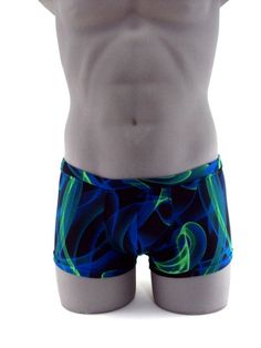 "Designed with a vibrant look sure to turn heads,this men's swimsuit lights up the beach or pool in refreshing style,this eye-catching stretch nylon square cut swimsuit for men stands out for all the right reasons. MADE IN USA PLEASE NOTE: All print fabric designs swimsuits varies, no two are alike. Drawcord waist 7\" Inch Side seams 3/4 inch waist elastic 3/8 inch leg elastic Center seam front pouch" Summer Stretch Swim Trunks For Diving, Fitted Swim Trunks For Surfing And Beach Season, Fitted Beachwear Swim Trunks For Surfing, Blue Short Swimwear For Swimming, Fitted Boxer Briefs For Beach Season, Fitted Blue Swim Trunks For Beach Season, Blue Stretch Boxer Briefs For Beach Season, Fitted Swim Trunks For Pool, Green Stretch Swim Trunks For Water Sports