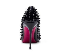 Make a statement in Spikes Pink Sole High Heel Pumps! These stylish and sexy shoes feature a bold pink sole, spikes for added flair, and a comfortable heel height. Whether you're dressing up for a night out or a day at the office, these shoes will make you stand out from the crowd. Genuine leather upper and insole; rubber outsole Point toe Spikes all over the shoes Pink sole 4" heel (10 cm, approximately) Edgy Studded Evening Heels, Edgy Studded Heels For Evening, Edgy Spiked Heels For Formal Occasions, Edgy Spiked Heels For Night Out, Spiked High Heels For Night Out, Chic Heels With Rivets For Party, Punk Heels With Studs And Pointed Toe, Punk Pointed Toe Studded Heels, Punk Pointed Toe Heels With Studs