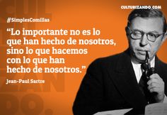 a man holding a microphone in front of a quote from jean - paul sartre