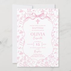 Pink Chinoiserie Baptism Girl Invitation Pink Baby Shower Invitations Zazzle, Pink Party Invitations, Chinoiserie Invitation, Baptismal Invitation, Comunion Cake, Baptism Themes, Pink Chinoiserie, Baptism Invitations Girl, Colorful Birthday Party