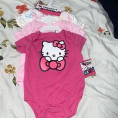 Brand New Cute Hello Kitty Onesies Comes In A Set Of 3. Hello Kitty Onesies Baby Baby Clothes Hello Kitty Core Hello Kitty Onesie Aesthetic, Hello Kitty Pajama Onesie, Baby Hello Kitty Clothes, Hello Kitty Baby Clothes, Pink Hello Kitty Print Sleep Sets, Hello Kitty Nursery, Pink Hello Kitty Sleepwear Sets, Sanrio Baby Clothes, Hello Kitty Dress