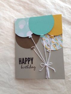 a happy birthday card with balloons attached to it