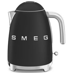 an electric kettle with the word smeg written on it's front and side