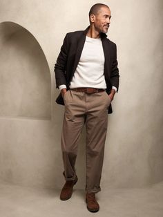 Straight Lived-In Chino | Banana Republic Factory Banana Republic Outfits, Olive Chinos, Genderqueer Fashion, Men's Chinos, Mens Work Outfits, Asian Men Fashion, Black And Khaki, Queer Fashion, Mens Fashion Photography