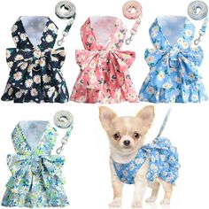 Super pretty on!-catches every bodys attention in this look! This dog dress harness is suitable for small dogs. eg, puppy, poodle, bichon, chihuahua, fawn, pug, Pomeranian, Pekingese, Maltese, Yorkshire Terrier, Shih Tzu, etc. Also suitable for small pets such as cats, rabbits, etc. Features: 1.Floral princess dog dress Harness with a large bow. 2.The inside of the dog dress is designed with a breathable mesh. 3.With the double protection of Hook-and-loop fastener and ABS socket. 4.Suitable for Short Dog Leash, Dress Harness, Small Dog Dresses, Dog Harness Dress, Harness Dog, Short Dog, Princess Dog, Harness Dress, Small Dog Clothes