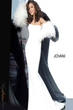 Feather Sleeves, White Dress Wedding, Fur Sleeves, Jovani Gown, Mermaid Gown Prom, Jovani Prom, Dazzling Dress, Formal Evening Gown, Mother Of The Bride Gown