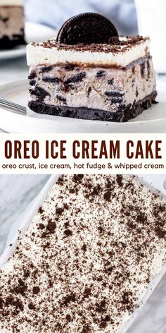 oreo ice cream cake on a white plate